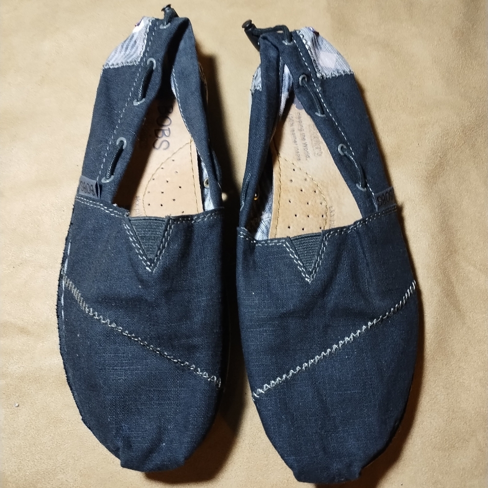 BOBS By Skechers Blue Casual Nautical Slip On Sneakers Genuine Leather Insole 7W